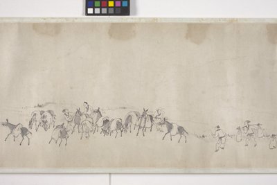 One-Hundred Donkeys Transporting Grain, Handscroll, c.1700 by Ye Yin