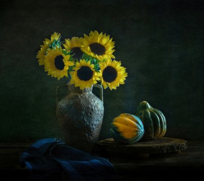 Moody Sunflowers and Gourds by Yinan F.