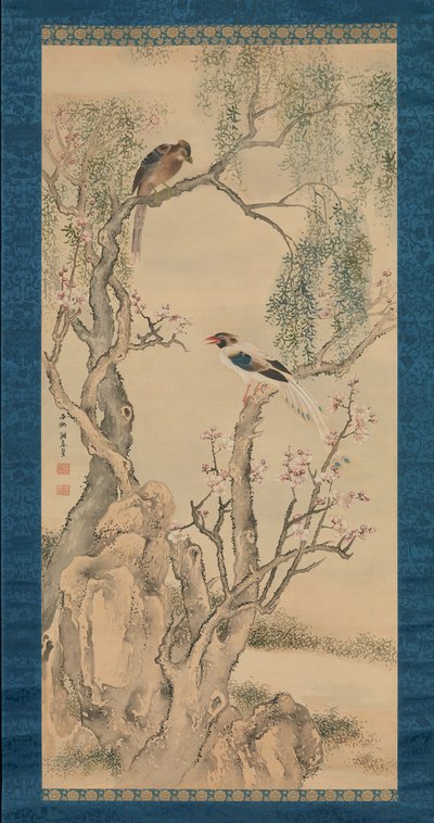 Birds in Willows and Blossoming Peach Tree by Yosa Buson