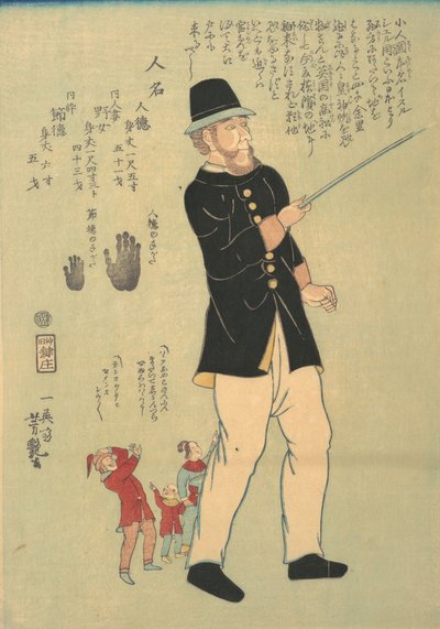 Foreigner Walking with a Pygmy Family, 5th month, 1863 by Yoshitsuya