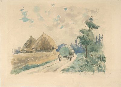 Landscape with Wagon and Haystacks, ca. 1869-70 by Zacharie Astruc
