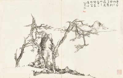 Landscapes and Flowers, album of six leaves by Zhu da Bada Shanren