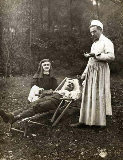 Doctor Taking the Pulse of an Injured Man, Assisted by a Nurse Nun by . .