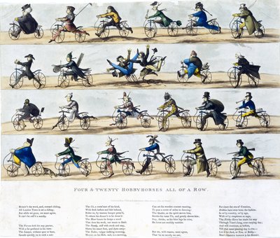 Draisiennes dite velocipedes: Four and Twenty Hobby Horses all in a Row by Ferdinand Georg Waldmuller