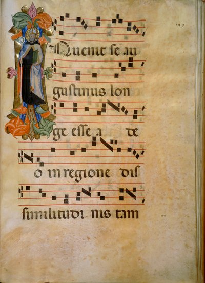 Illuminated Initial with the Figure of Saint Augustine (Corale 19, c. 149), Work by Silvestro dei Gherarducci for Choir Book 19 of Santa Maria degli Angeli Conserved in the Biblioteca Medice-Laurenziana in Florence by Henry Charles Fehr