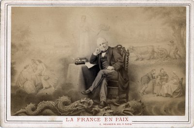 Paris Commune: France in Peace Portrait of Louis Adolphe Thiers (1797-1877) Sitting on the Dragon Probable Symbol of the Commune by Frederick (attr. to) Barnard