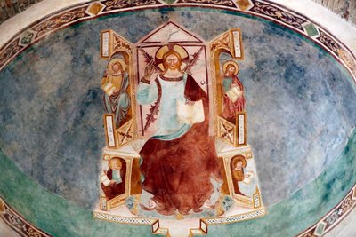 Patriarchal Basilica of Aquileia. Jesus and the 4 evangelists. Fresco. Italy. by . .