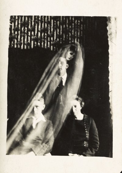 Paranormal Phenomenon: Portrait of a Woman and Two Men, and the Spirit of a Woman Appearing Behind Them by Frederick (attr. to) Barnard