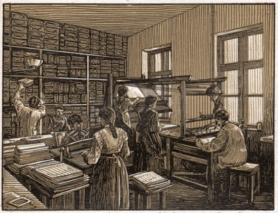 Printing house in Budapest, Hungary: faconing and preparation of books. Women
