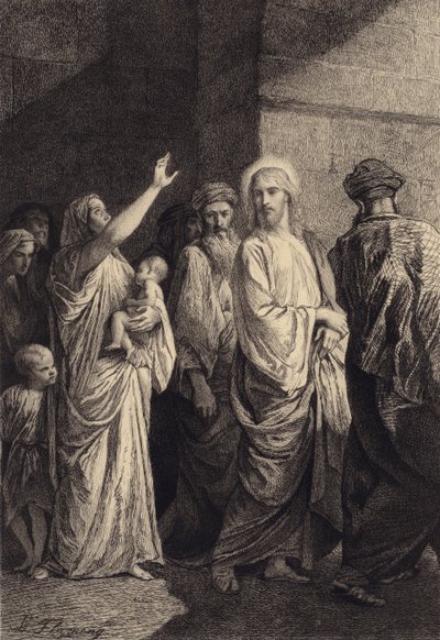 A Woman Glorifies Jesus by after Albert Robida