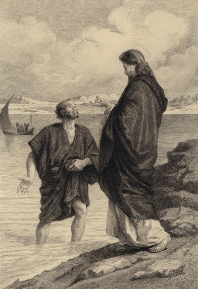 Jesus and Saint Peter by after Albert Robida