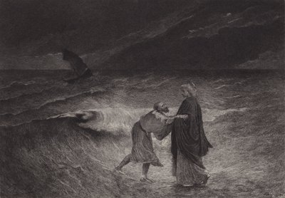Jesus and St. Peter on the Sea by after Albert Robida
