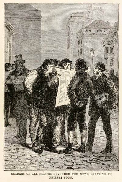 Readers of all classes devoured the news relating to Phileas Fogg, from Around the World in Eighty Days by Jules Verne by after Alphonse Marie de Neuville