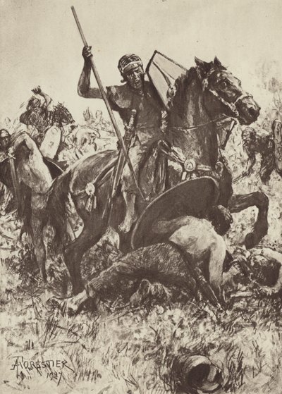 Auxiliary Cavalry Attacking German Tribesmen by after Amedee Forestier