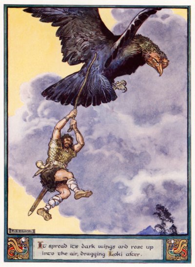 It Spread Its Dark Wings and Rose Up into the Air, Dragging Loki After by after Charles Edmund Brock