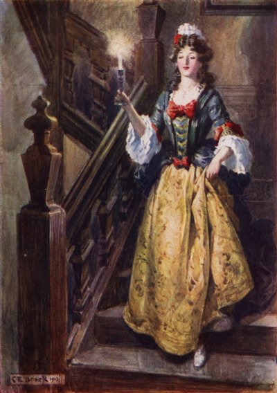 Mistress Beatrix tripping down the stairs at Walcote House to greet Esmond by after Charles Edmund Brock