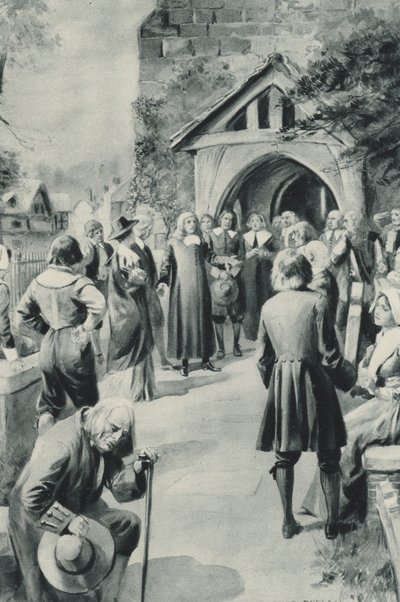 The people of Eyam in Derbyshire, resolving to shut their plague-stricken village off from the world by after Charles Mills Sheldon