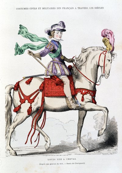 Louis XIII on horseback from an engraving of 1615 by after Chevignard