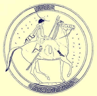 Boy on Horse, illustration from Greek Vase Paintings by J. E. Harrison and D. S. MacColl, published 1894 by after English School
