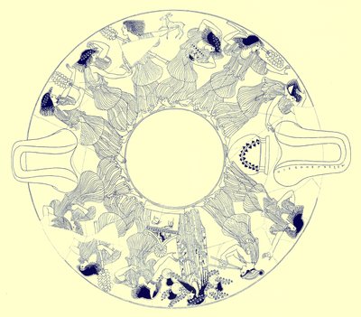Dance of Maenads to Dionysos, illustration from Greek Vase Paintings by J. E. Harrison and D. S. MacColl, published 1894 by after English School