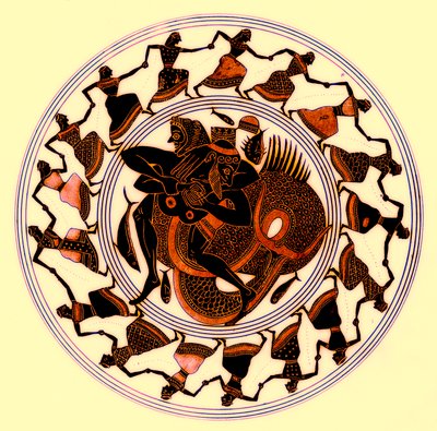 Herakles Wrestling with Triton, illustration from Greek Vase Paintings by J. E. Harrison and D. S. MacColl, published 1894 by after English School
