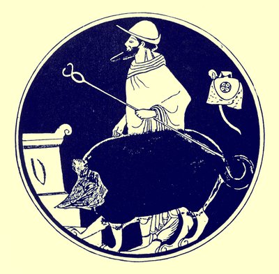 Hermes and the Masked Dog, illustration from Greek Vase Paintings by J. E. Harrison and D. S. MacColl, published 1894 by after English School