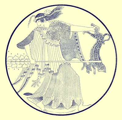 Maenad, illustration from Greek Vase Paintings by J. E. Harrison and D. S. MacColl, published 1894 by after English School
