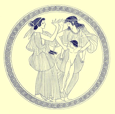 Prokne, Philomela and Itys, illustration from Greek Vase Paintings by J. E. Harrison and D. S. MacColl, published 1894 by after English School