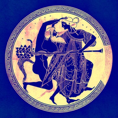 Satyr and Maenad, illustration from Greek Vase Paintings by J. E. Harrison and D. S. MacColl, published 1894 by after English School
