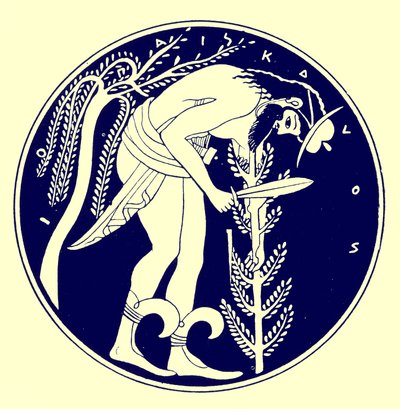 Woodman at Work, illustration from Greek Vase Paintings by J. E. Harrison and D. S. MacColl, published 1894 by after English School