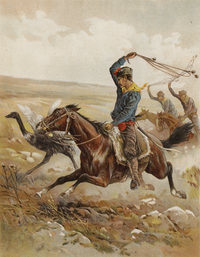 Hunting the Ostrich, South America by after Frank Feller