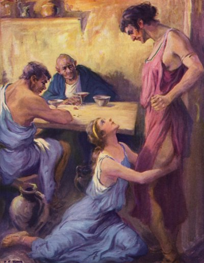 Nydia threw herself at the feet of Stratonice by after Frederick Coffay Yohn