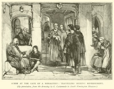 Scene at the Gate of a Monastery, Travellers Seeking Refreshment by after George Cattermole