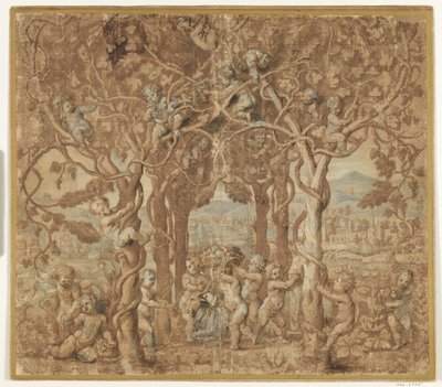 Putti Harvesting Wine and Playing with a Billy Goat by after Giulio Romano