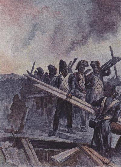 French Soldiers Building a Pontoon Bridge at the Battle of Arcole, Italy, 1796 by after Henri Georges Jacques Chartier