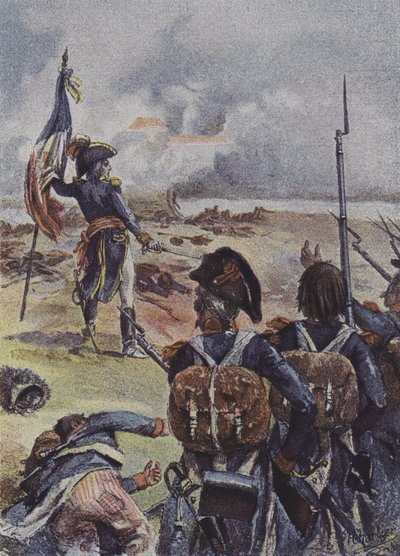 General Augereau Planting the Flag of the 1st Battalion of the 99th Regiment in Front of Their Lines at the Battle of Arcole, Italy, 1796 by after Henri Georges Jacques Chartier