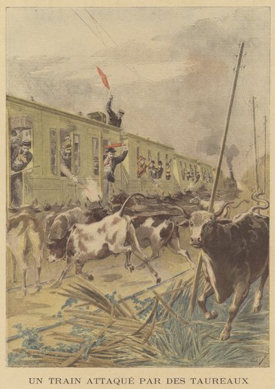 A Train Attacked by Bulls by after Henri Meyer