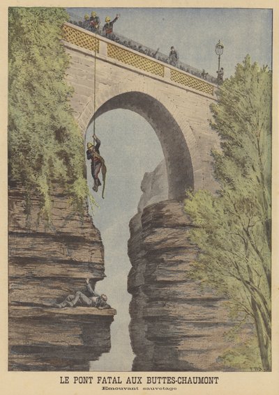 Rescue of an attempted suicide at the bridge in the Parc des Buttes-Chaumont, Paris by after Henri Meyer