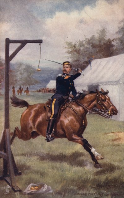 Soldier of the 10th Hussars performing lemon cutting drill by after Henry A. Payne