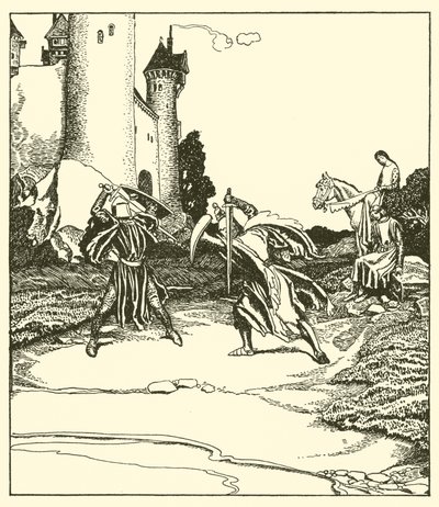 Sir Launcelot does battle with Sir Turquine by after Howard Pyle