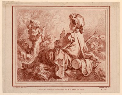 Seated Shepherd Playing with a Dog by after Jean Baptiste Huet