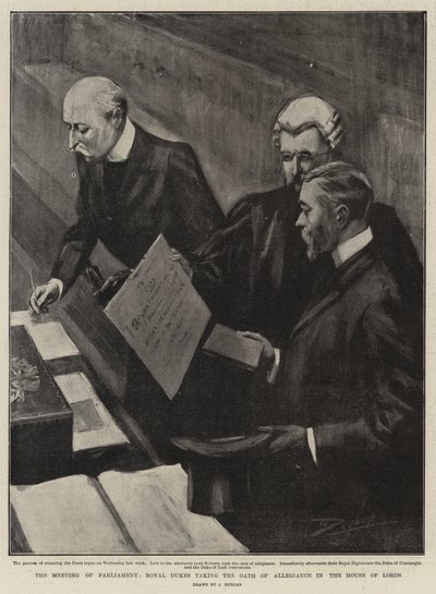 The Meeting of Parliament, Royal Dukes taking the Oath of Allegiance in the House of Lords by after John Duncan