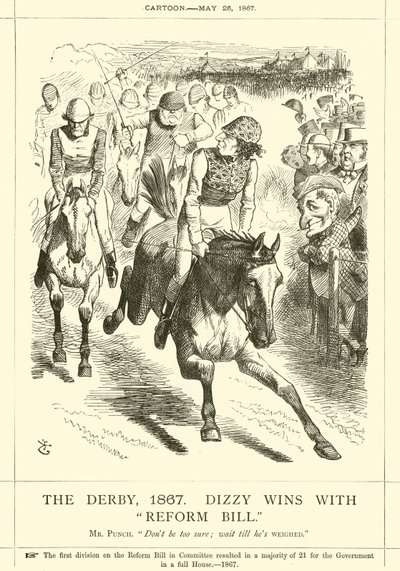 The Derby, 1867, Dizzy Wins with Reform Bill by after John Tenniel