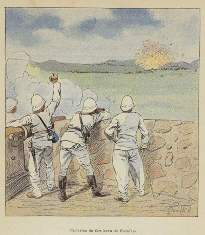 Explosion of the Hova Fort of Farafate by after Louis Charles Bombled