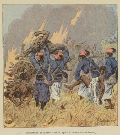 Incineration of Hova Corpses After the Battle of Ambolomonty by after Louis Charles Bombled