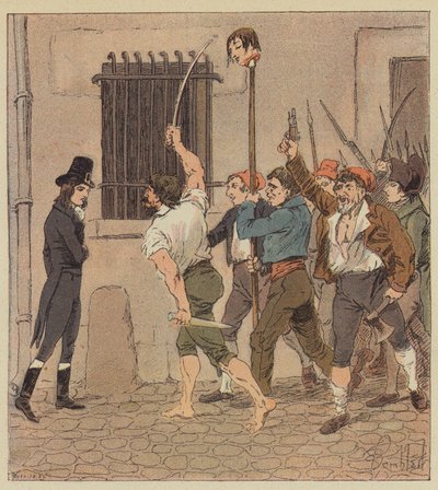 I was met by a group of hideous men carrying a head on a pike by after Louis Charles Bombled