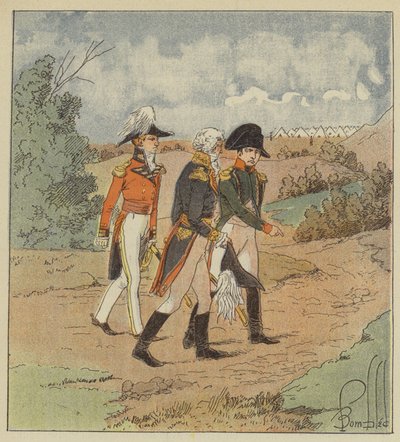 The Emperor talks with the English admiral in the presence of the governor by after Louis Charles Bombled