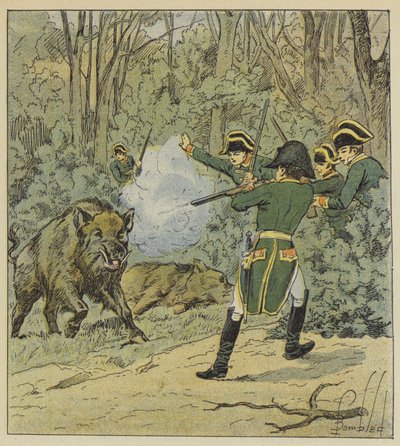 The Emperor hunts wild boar in the forest of Marly by after Louis Charles Bombled