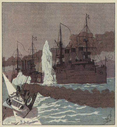 The Russian Fleet Torpedoed by the Japanese by after Louis Charles Bombled