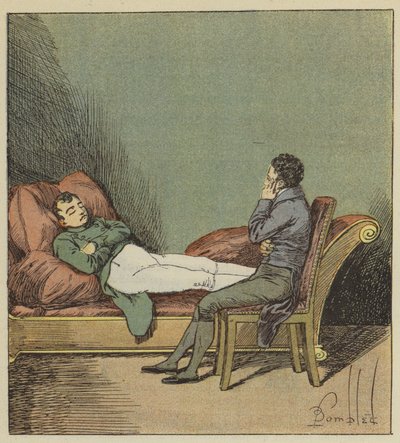 Las Cases watches Napoleon sleep by after Louis Charles Bombled